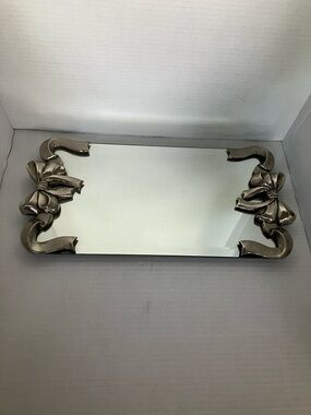 Vintage Godinger Silver Bow Mirror Vanity Tray 8x16 Inches‎